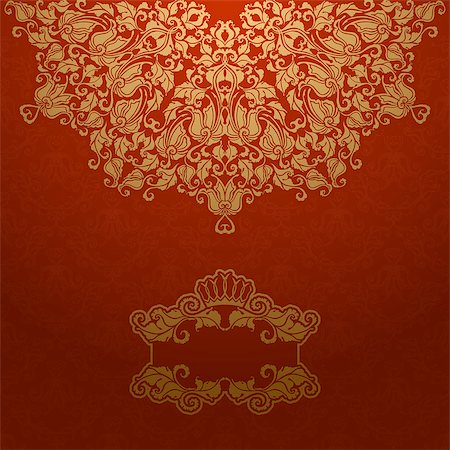 Elegant gold frame banner with crown, floral elements on the ornate background. Vector illustration. EPS 10. Stock Photo - Budget Royalty-Free & Subscription, Code: 400-07260494