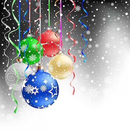 The multicolored christmas bauble and ribbons on the black mesh background Stock Photo - Budget Royalty-Free & Subscription, Code: 400-07260582