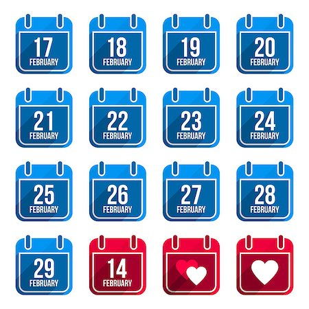 simsearch:400-07266650,k - February vector flat calendar icons with long shadow. Calendar Days Of Year Set 10 Photographie de stock - Aubaine LD & Abonnement, Code: 400-07260656