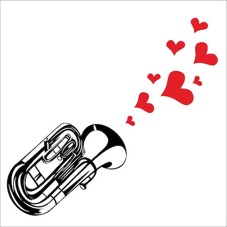 simsearch:400-07816696,k - Heart love music trumpet playing a song for valentine day background. Foto de stock - Super Valor sin royalties y Suscripción, Código: 400-07260676