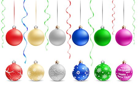 The multicolored christmas bauble and ribbons isolated on the white background Stock Photo - Budget Royalty-Free & Subscription, Code: 400-07260673