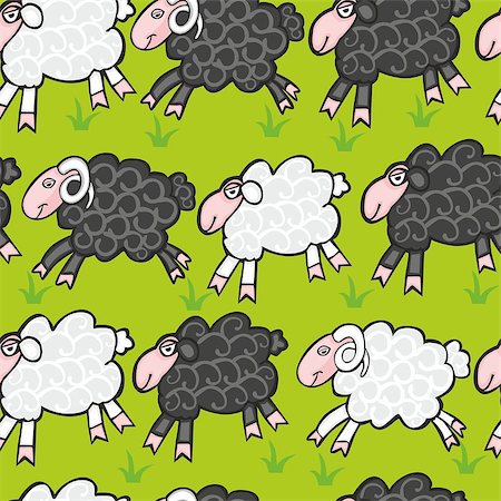 pilgrimartworks (artist) - fully editable vector illustration with seamless sheep and ram Fotografie stock - Microstock e Abbonamento, Codice: 400-07260982