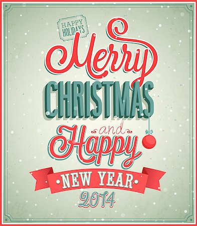 posters with ribbon banner - Merry Christmas and Happy New Year typographic design. Vector illustration. Photographie de stock - Aubaine LD & Abonnement, Code: 400-07261056