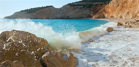 promontoire - Surf wave on beautiful summer white Porto Katsiki beach (Ionian Sea, Lefkada, Greece) Stock Photo - Budget Royalty-Free & Subscription, Code: 400-07261253