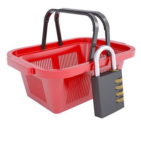 simsearch:400-08134004,k - Combination lock and a shopping basket. Isolated render on a white background Fotografie stock - Microstock e Abbonamento, Codice: 400-07261367