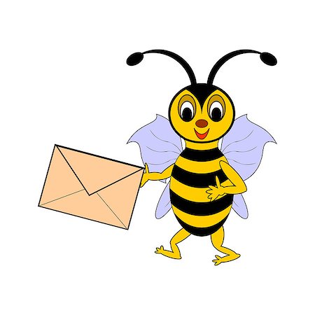 simsearch:400-04350456,k - A funny cartoon bee with a letter in its hand. Vector-art illustration on a white background Stock Photo - Budget Royalty-Free & Subscription, Code: 400-07261630