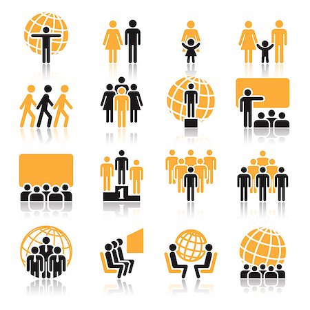 simsearch:400-07924838,k - People, collection of orange and black icons over white background Foto de stock - Super Valor sin royalties y Suscripción, Código: 400-07261671