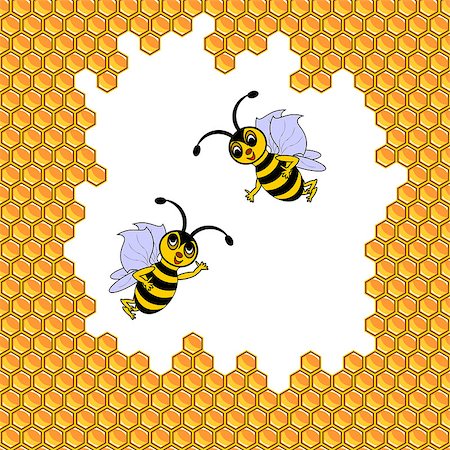 simsearch:841-03030345,k - Two funny cartoon bees surrounded by honeycombs. Vector-art illustration Stock Photo - Budget Royalty-Free & Subscription, Code: 400-07261683