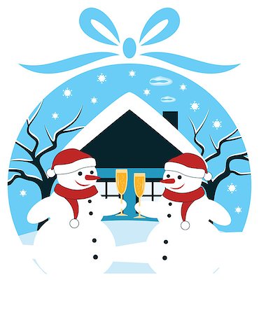 vector pair of snowmen with glasses of champagne in christmas ball, Adobe Illustrator 8 format Stock Photo - Budget Royalty-Free & Subscription, Code: 400-07261774