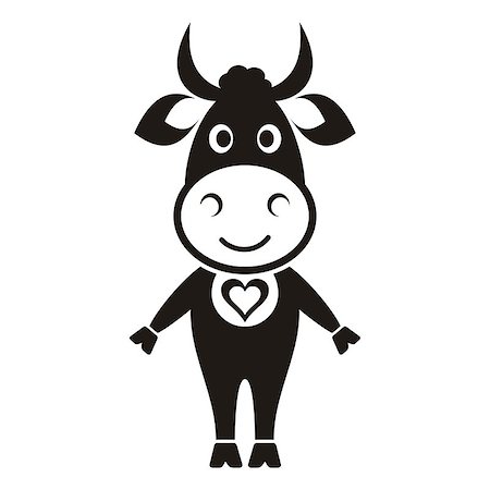 female black cow - Cute black cow icon with heart on white Stock Photo - Budget Royalty-Free & Subscription, Code: 400-07261909