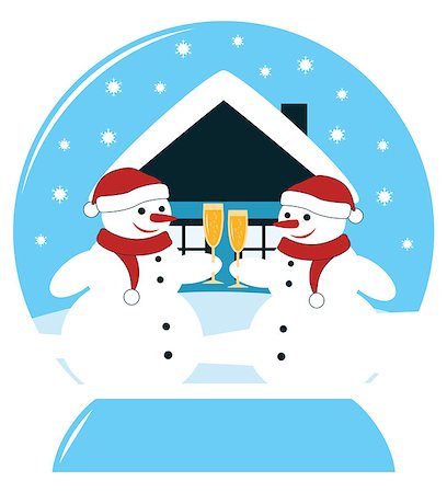 vector snow ball with pair of snowmen with glasses of champagne, Adobe Illustrator 8 format Stock Photo - Budget Royalty-Free & Subscription, Code: 400-07261923