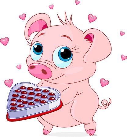 simsearch:400-06739427,k - Cute little piglet holding a heart shape valentine box of chocolates Photographie de stock - Aubaine LD & Abonnement, Code: 400-07261942