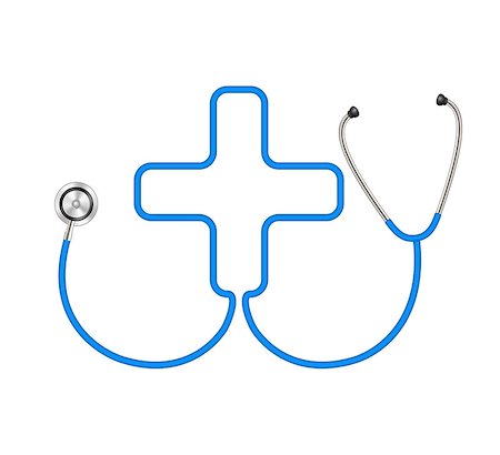 Stethoscope in shape of medical cross in blue design on white background Fotografie stock - Microstock e Abbonamento, Codice: 400-07261955