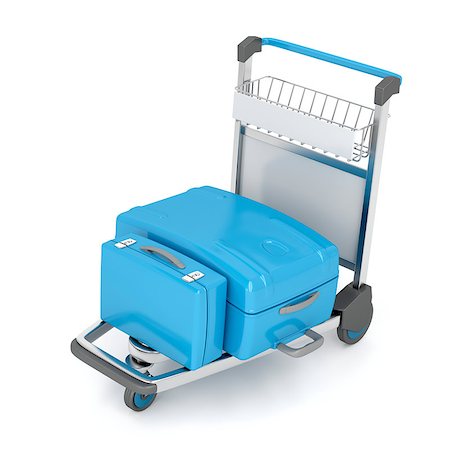 simsearch:400-07262064,k - Airport trolley with blue suitcases on white background Stock Photo - Budget Royalty-Free & Subscription, Code: 400-07262056
