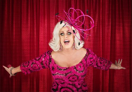 Happy drag queen in blond with singing in theater Stock Photo - Budget Royalty-Free & Subscription, Code: 400-07262292