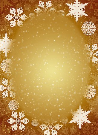 Christmas frame. White snowflakes on the yellow background Photographie de stock - Aubaine LD & Abonnement, Code: 400-07262329