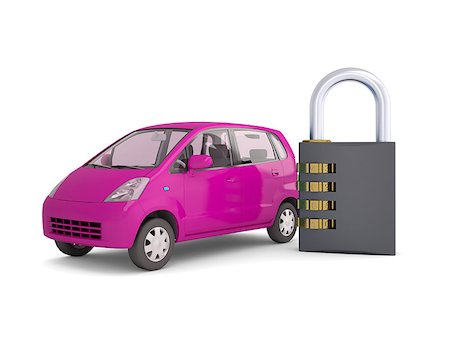 simsearch:400-04325748,k - Pink small car and combination lock. 3d render isolated on white background Stockbilder - Microstock & Abonnement, Bildnummer: 400-07262338