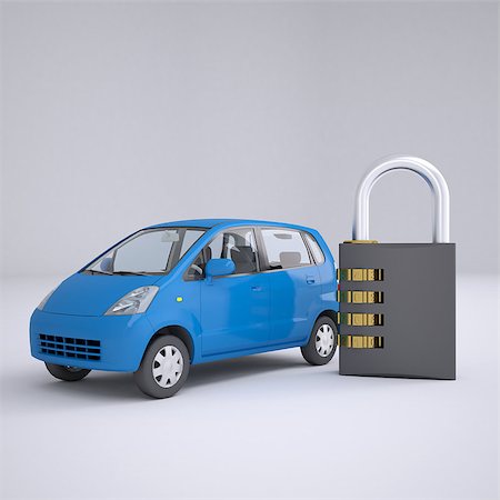 simsearch:400-04531638,k - Blue small car and combination lock. 3d render on gray background Fotografie stock - Microstock e Abbonamento, Codice: 400-07262333