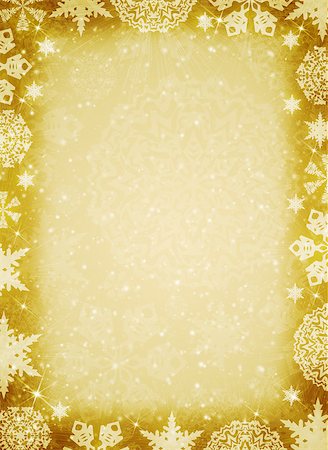 Christmas frame. White snowflakes on the yellow background Stock Photo - Budget Royalty-Free & Subscription, Code: 400-07262345