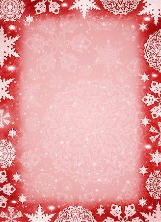 Christmas frame. White snowflakes on the red background Stock Photo - Budget Royalty-Free & Subscription, Code: 400-07262352