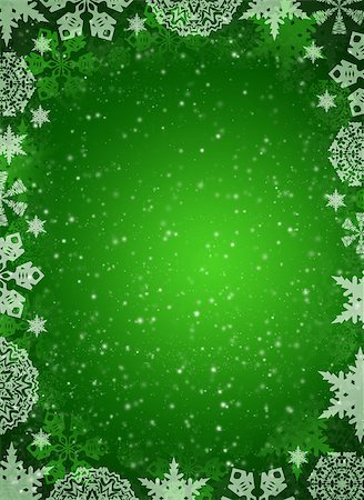 Christmas frame. White snowflakes on the green background Stock Photo - Budget Royalty-Free & Subscription, Code: 400-07262362