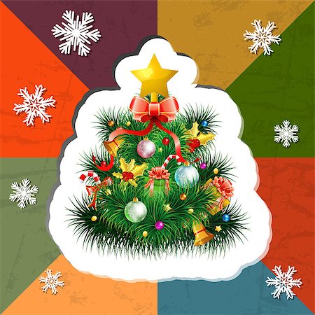 simsearch:400-08712804,k - Retro Christmas background with Christmas tree cut and Snowflakes Stock Photo - Budget Royalty-Free & Subscription, Code: 400-07262554