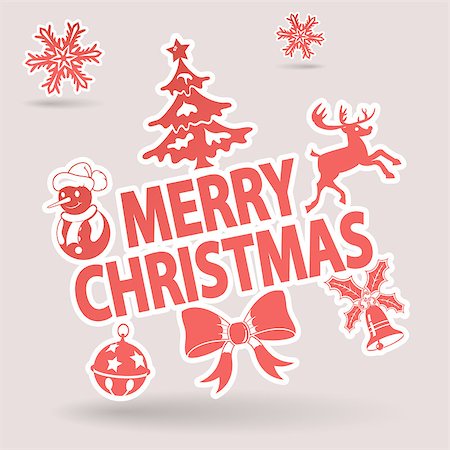 simsearch:400-07718917,k - Christmas Sticker with Tree, Snowman, Deer, Bell and Snowflake Stock Photo - Budget Royalty-Free & Subscription, Code: 400-07262551