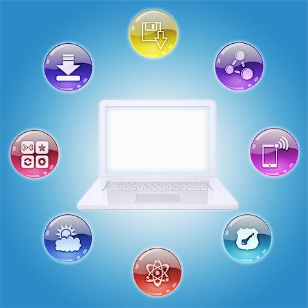 simsearch:400-07504762,k - Laptop and program icons. The concept of computer software Photographie de stock - Aubaine LD & Abonnement, Code: 400-07262595