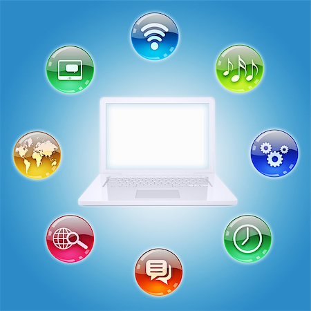simsearch:400-08096956,k - Laptop and program icons. The concept of computer software Stock Photo - Budget Royalty-Free & Subscription, Code: 400-07262592