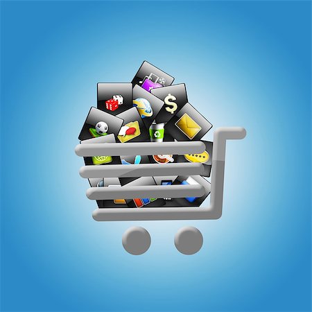 Shopping trolley full applications. The concept of software purchases Stock Photo - Budget Royalty-Free & Subscription, Code: 400-07262593
