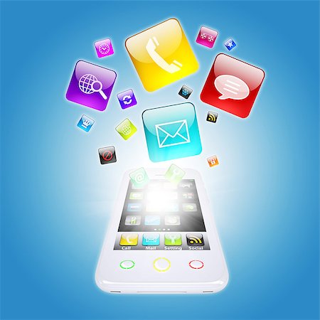 simsearch:400-08037795,k - Smart phone and program icons. The concept of computer software Stock Photo - Budget Royalty-Free & Subscription, Code: 400-07262604