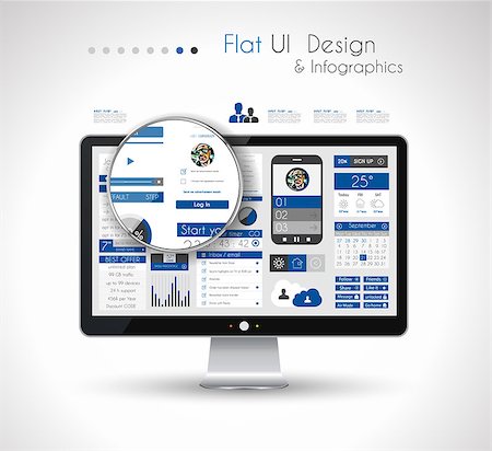 simsearch:400-07254124,k - UI Flat Design Elements in a modern HD screen computer: Web and Infographics theme. Foto de stock - Super Valor sin royalties y Suscripción, Código: 400-07262734