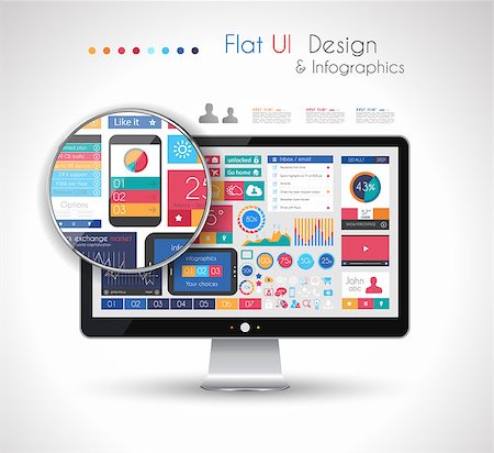 simsearch:400-07254124,k - UI Flat Design Elements in a modern HD screen computer: Web and Infographics theme. Foto de stock - Super Valor sin royalties y Suscripción, Código: 400-07262735