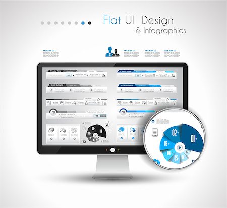 simsearch:400-07254124,k - UI Flat Design Elements in a modern HD screen computer: Web and Infographics theme. Foto de stock - Super Valor sin royalties y Suscripción, Código: 400-07262737