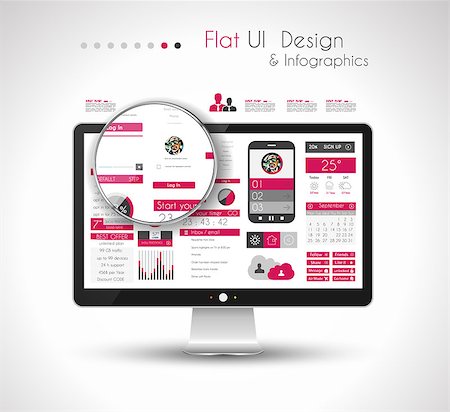 simsearch:400-08194697,k - UI Flat Design Elements in a modern HD screen computer: Web and Infographics theme. Stock Photo - Budget Royalty-Free & Subscription, Code: 400-07262733
