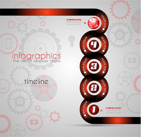 Timeline to display your data in order with Infographic elements technology icons,  graphs,world map and so on. Ideal for statistic data display. Stock Photo - Budget Royalty-Free & Subscription, Code: 400-07262754