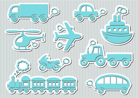 simsearch:400-08134329,k - Set of cute blue means of transport icons Stock Photo - Budget Royalty-Free & Subscription, Code: 400-07262844