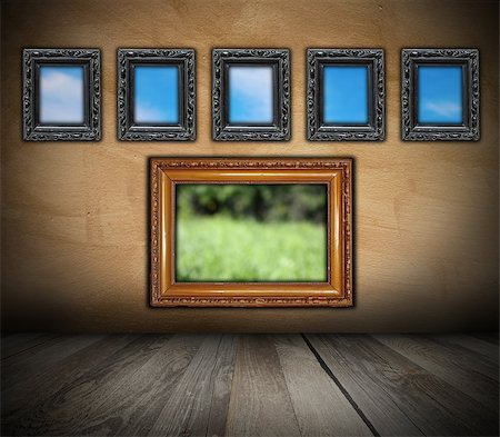 simsearch:400-04098790,k - vintage interior backdrop with ancient wooden frames on grunge wall for your design Photographie de stock - Aubaine LD & Abonnement, Code: 400-07262896