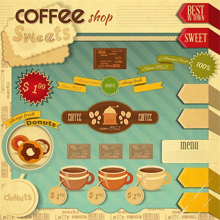 Vintage Design of Coffee and Sweet Shop in Retro style. Vector illustration. Stock Photo - Budget Royalty-Free & Subscription, Code: 400-07263003