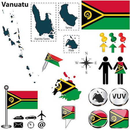 port vila - Vector of Vanuatu set with detailed country shape with region borders, flags and icons Photographie de stock - Aubaine LD & Abonnement, Code: 400-07263016