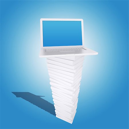 Laptop on a pile of white books. Blue background. Laptop screen is empty Stock Photo - Budget Royalty-Free & Subscription, Code: 400-07263426