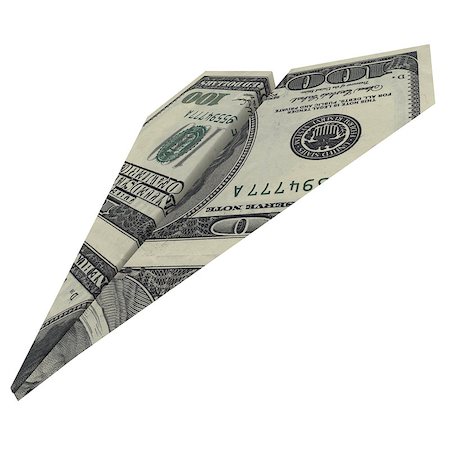 Paper airplane from the dollars. Isolated render on white background Stock Photo - Budget Royalty-Free & Subscription, Code: 400-07263543