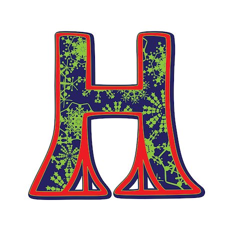 simsearch:400-07263571,k - Hand drawn illustration of the H capital letter with a green winter snowflakes ornamentation on dark blue, one element isolated on white Stock Photo - Budget Royalty-Free & Subscription, Code: 400-07263568