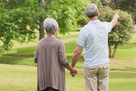 simsearch:400-07274981,k - Rear view of a senior man and woman holding hands at the park Stock Photo - Budget Royalty-Free & Subscription, Code: 400-07274942