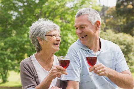 simsearch:400-07275058,k - Portrait of a senior woman and man toasting wine glasses at the park Fotografie stock - Microstock e Abbonamento, Codice: 400-07274983