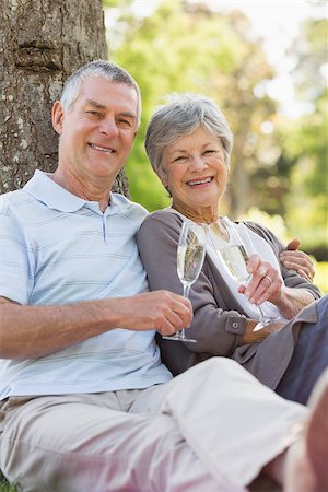 simsearch:400-07274982,k - Happy senior man and woman with champagne flutes at the park Stock Photo - Budget Royalty-Free & Subscription, Code: 400-07275067