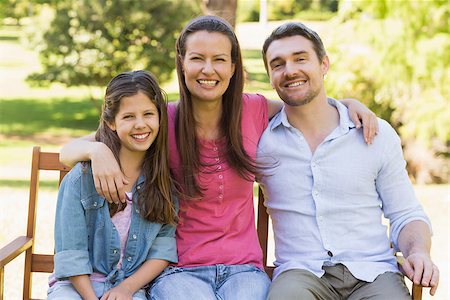 Portrait of a smiling couple with daughter sitting on park bench Stock Photo - Budget Royalty-Free & Subscription, Code: 400-07275197