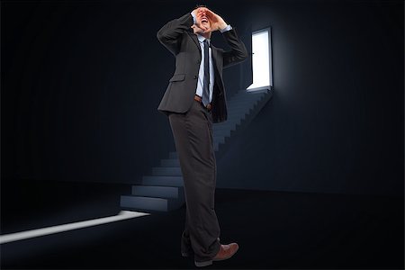 simsearch:400-08380053,k - Shouting businessman against door opening revealing light at top of steps Stockbilder - Microstock & Abonnement, Bildnummer: 400-07277641