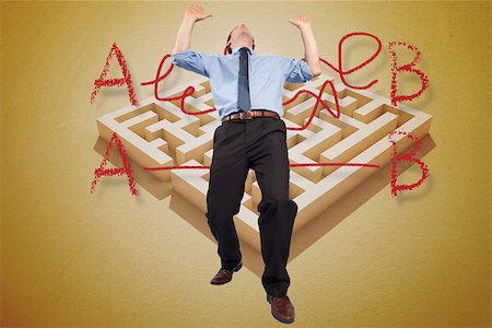 simsearch:693-03301185,k - Businessman posing with arms up against line from a to b drawn over puzzle Stock Photo - Budget Royalty-Free & Subscription, Code: 400-07277677