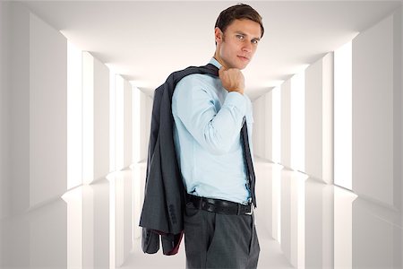 simsearch:400-08020381,k - Serious businessman holding his jacket against digitally generated room Fotografie stock - Microstock e Abbonamento, Codice: 400-07277711